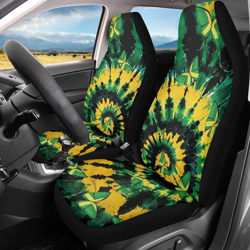 Howilath Jamaican Butterfly Tie-Dye Car Seat Cover Set of 2 Front Seat Cover Split Anti-Slip Soft Interior Accessories Fit SUV Sedan Truck - Image 1